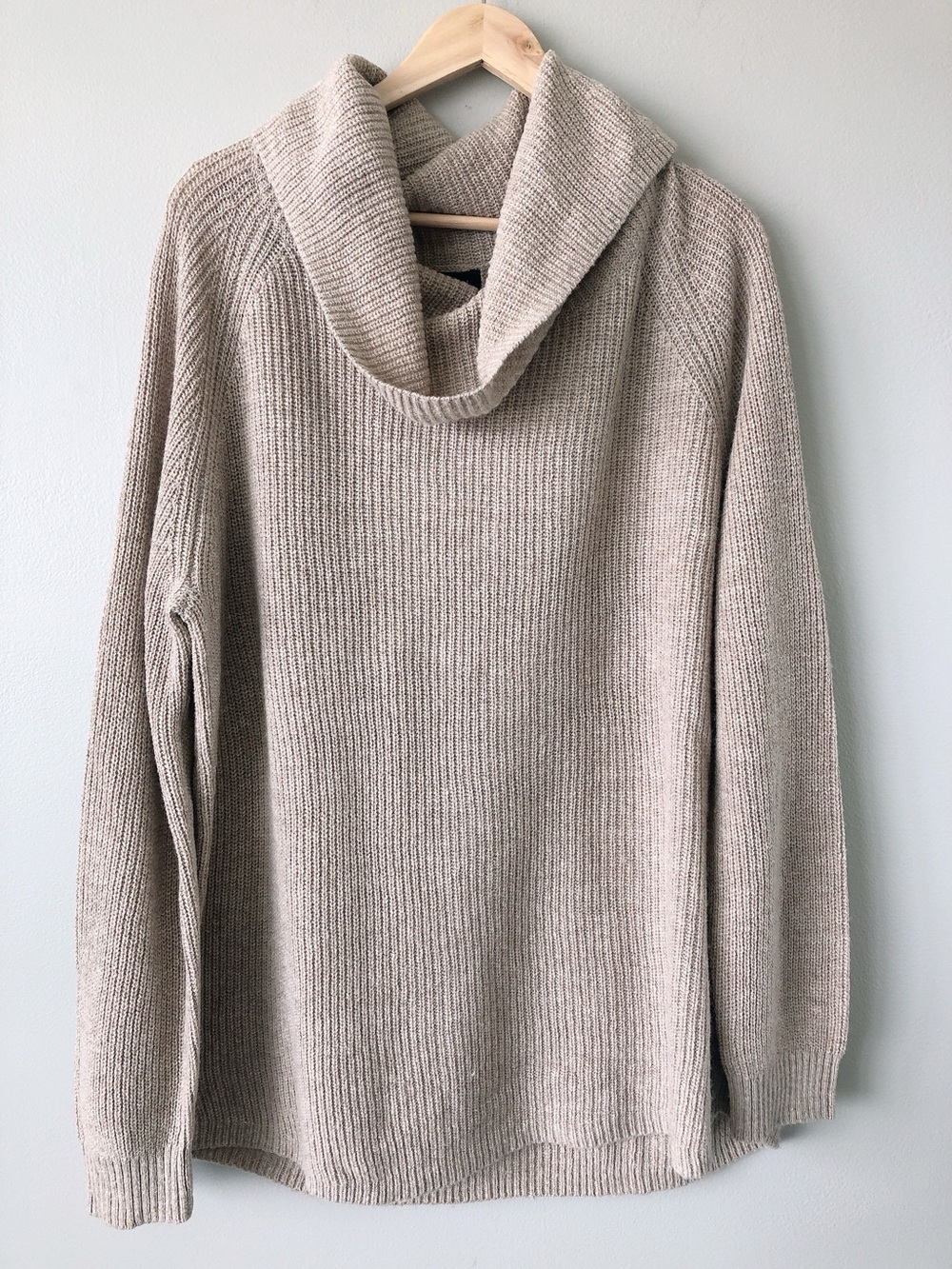 Tahari merino wool blend oatmeal Cowl Neck Womens knit Sweater XL long oversized